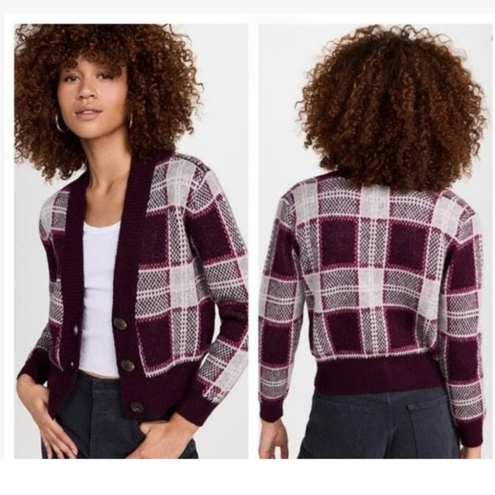 NEW MOTHER The Slim Low Cardigan Crop Plaid Sweater Bad Boy Magnet Size Small